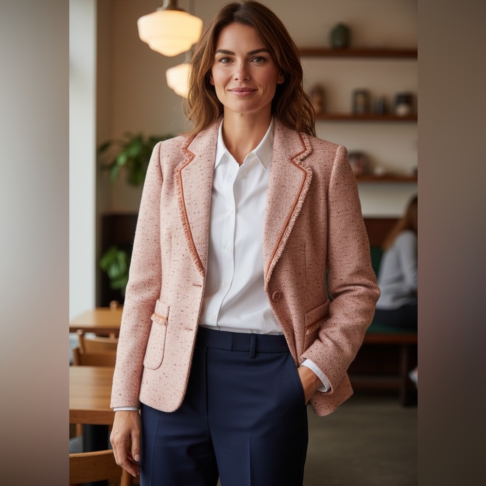 Vintage AT Studio Peach Tweed Wool Blend Blazer-Preppy/Academia Fringe HOST PICK - Picture 3 of 8